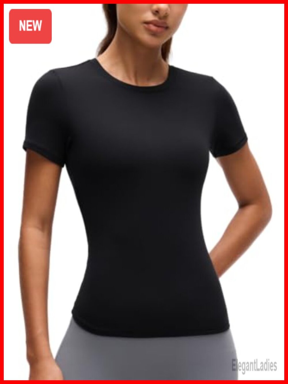 High Neck Fitted T-Shirt Short Sleeve Soft Stretch Workout Top
